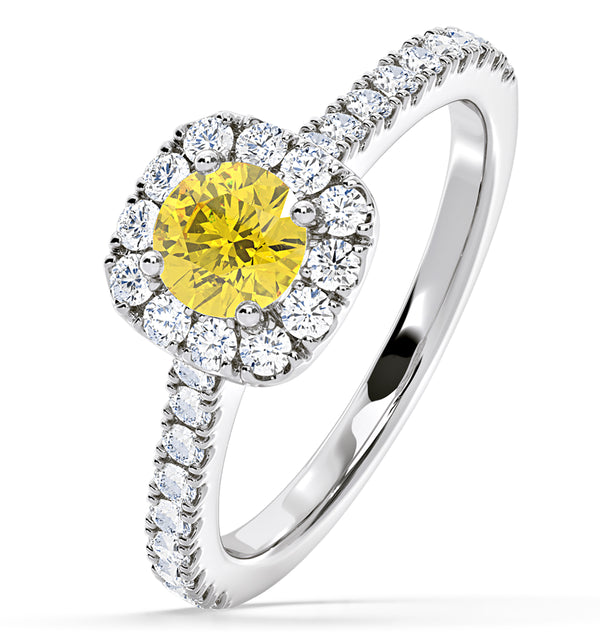 Elizabeth Yellow Lab Diamond 1.00ct Halo Ring in 18K White Gold - Elara Collection